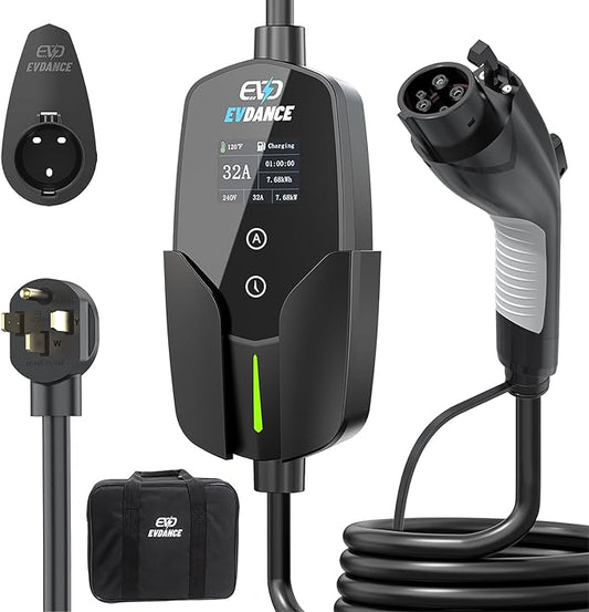 Level 2 EV Charger (32Amp, 240V, NEMA 14-50P), 7.68kW Fast Portable & Home Electric Car Charger with 25ft Cable, Adjustable Current/Delay Chargin for J1772 EVs
