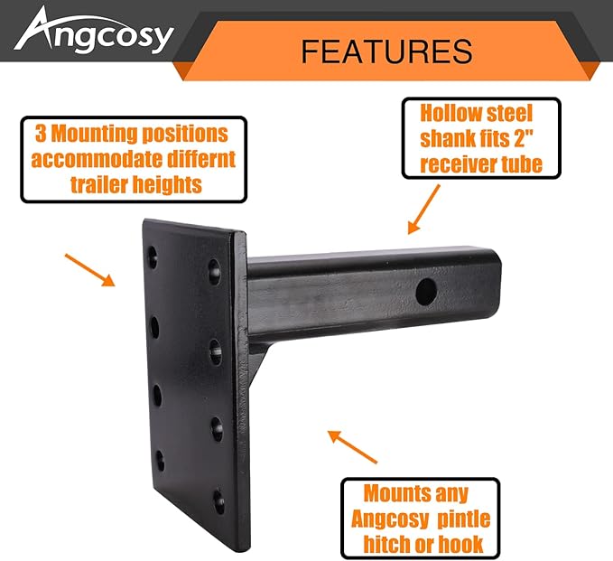 3-Position Pintle Mount for 2" Hitch Receiver, 10,000 lbs, 9-Inch Length, Black