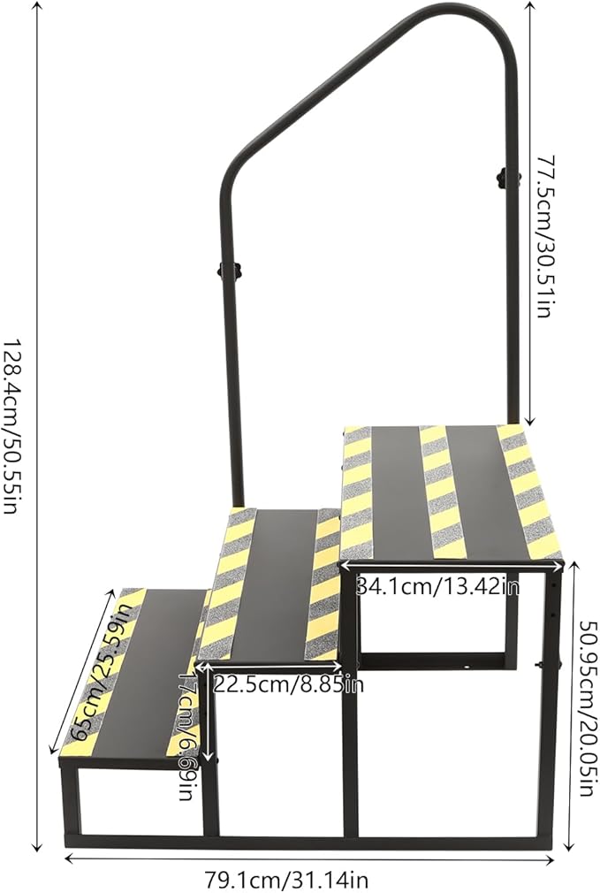 Hot Tub Steps with Single Sided Handrail, Premium RV Steps with Reflective Strips & Mounting Holes On Both Sides, 3 Step RV Stairs for RV, Camper, or Travel Trailer