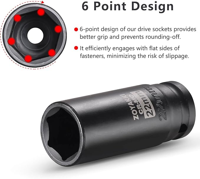 4 Pieces 1/2-Inch Drive Deep Impact Socket Set, (17-19-21-22mm), Metric Socket Set, 6 Point,with a Storage Cage