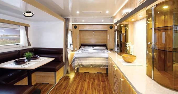 12V RV 8" Ceiling Light with Ambient Side Glow Bar & Built-in Rocker Switch, RV Interior Light Fixture w/Dimmable 3000K/4000K & Hammered Acrylic Lens |Super Slim for Motorhome Camper Trailer