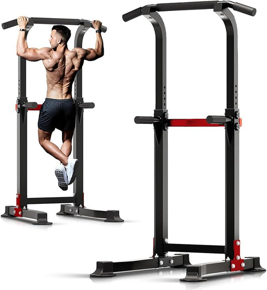 ZENOVA Pull Up Bar Dip Bar Power Tower Workout Dip Station Height Adjustable Free Standing Chin Up Bar Home Gym Equipment 300LBS Weight Capacity