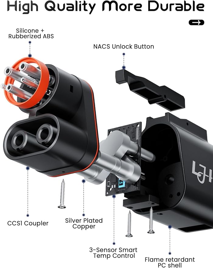 NACS to CCS1 Adapter - 250kW DC Fast Charging (1000V/500A) for Tesla Supercharger V3/V4 - Compatible with Ford, GM, Rivian R1T/R1S & Hyundai/Kia/Volvo EVs - IP54 Weatherproof