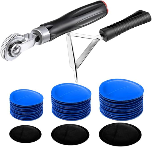 60 Pieces Tire Patch Kit 32 mm 42 mm 58 mm Tire Repair Kit with Tire Patch Roller Scraping Cutter Tire and Tube Patches Tire Repair Tools for Car Truck Motorcycle Bike Wheel
