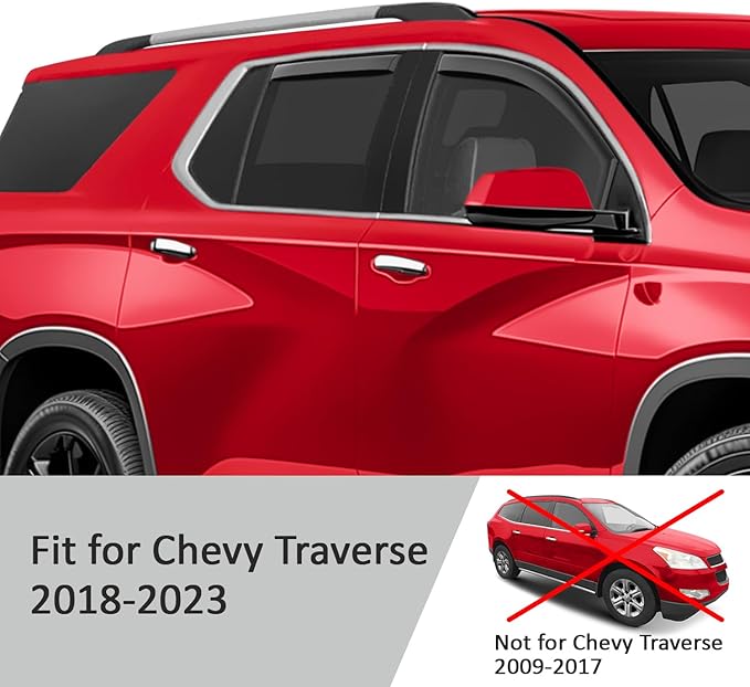 Voron Glass in-Channel Extra Durable Rain Guards for Chevrolet (Chevy) Traverse 2018-2023, Window Deflectors, Vent Window Visors, 4 Pieces - 220118