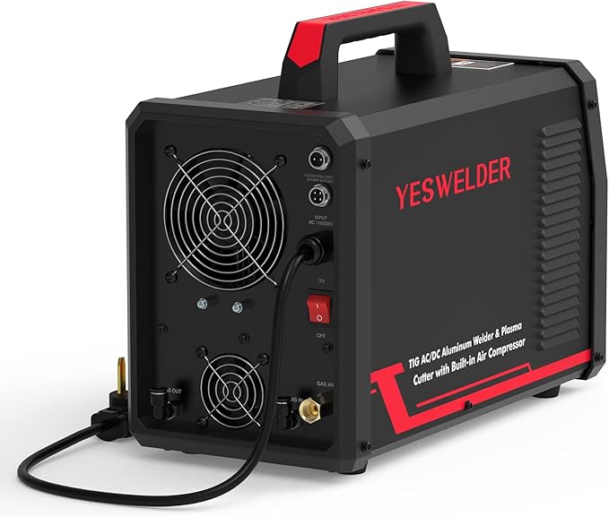 YESWELDER CT2050 AC/DC TIG Welder/Non-High frequency Plamsa Cutter Built-in Compressor/Stick Welder, 96-265V Wide Voltage Power Factor Correction Technology Multiprocess Welder