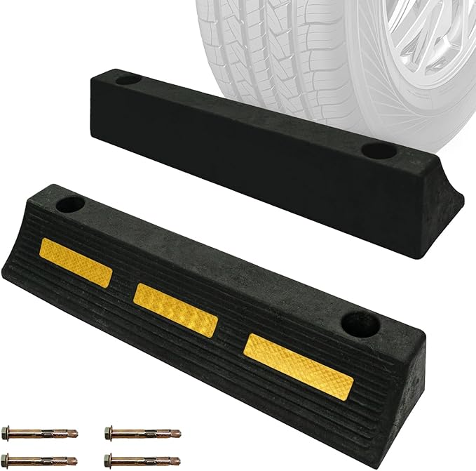 2 Pcs 3" H Parking Stopper for Garage Parking Aid Heavy Duty Rubber Wheel Stops Durable High-Visibility Tire Blocks Parking Aid Gadgets Tire Stops for Cars Trucks RVs with Bolt Installation