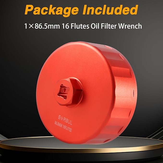 CNC 86.5mm 16 Flutes Oil Filter Wrench Removal Tool to Change Oil Compatible with BMW Volvo with 86mm Filter Housing