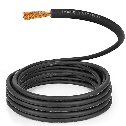 TEMCo 4 Gauge AWG 50 Ft Black Flexible Pure Copper Made in USA Welding Cable Battery Wire - Heavy Duty Solar, Inverter, Car, RV, Truck