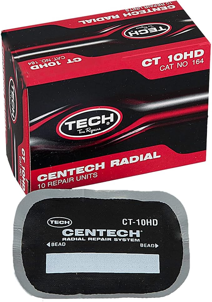 CT-10HD Centech Radial Tire Repair Patch | Heavy-Duty Fabric Reinforced | Size 2-1/2" x 3-1/4" (65mm x 80mm), Box of 10