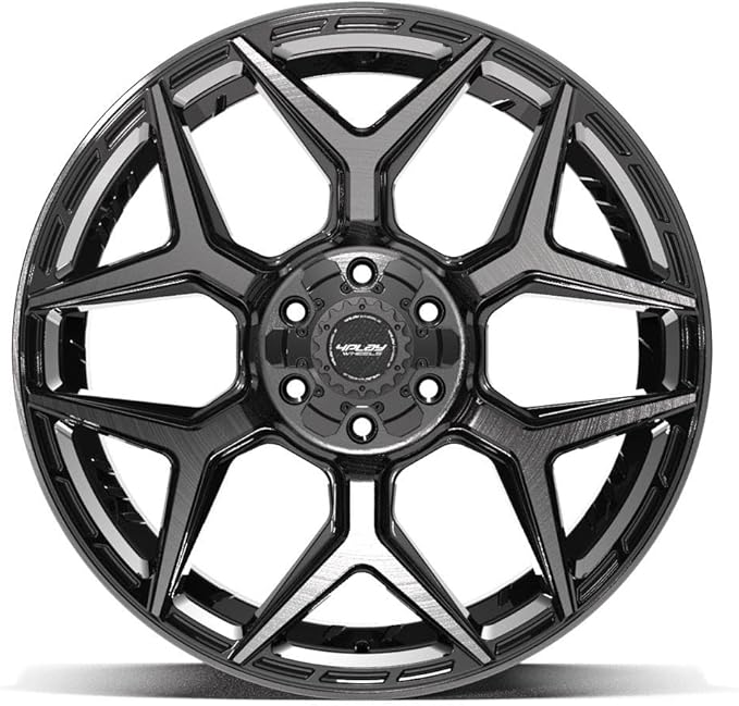 4PLAY Wheels 4P06 22 Inch Rims and Tires Fit 6x135 & 6x139.7 22x10 Gloss Black Brushed with Tinted Clear - TerraMax RT 33x12.50/22 (Set of 4)