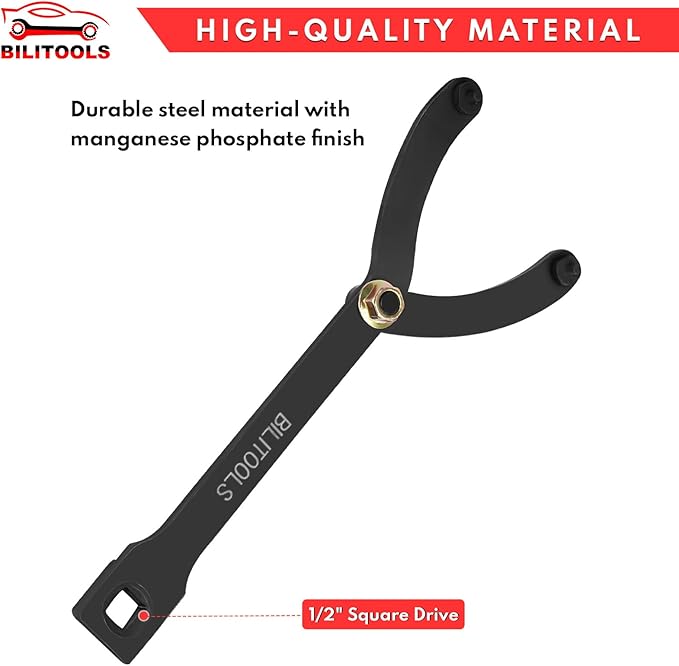 BILITOOLS 15PCS Universal Pulley Holder Tool Kit, 1/2-inch drive ratchet Adjustable Spanner Wrench with Variable Pins 3.5mm, 4mm, 4.5mm, 5mm, 6mm, 6.5mm and 10mm fits Camshaft pulleys.