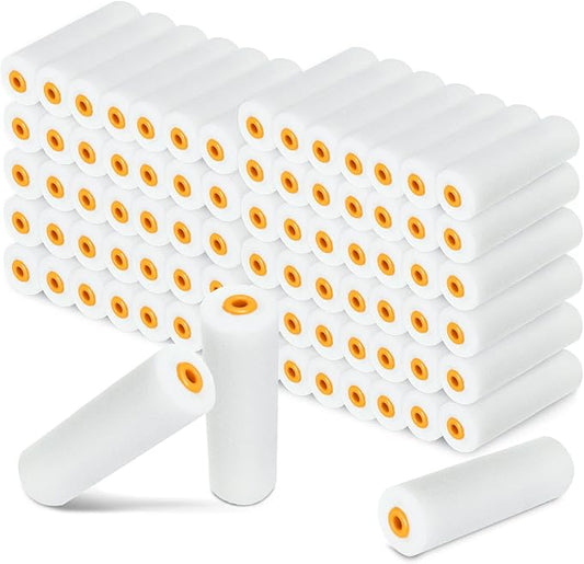 80 Pcs 4 Inch Mini Paint Roller Covers Small Foam Paint Roller Foam Roller Paint High Density Foam Roller Refills Brings Fine Smooth Finishes Flat Surfaces for Painting Cabinet Wall Cupboards Doors