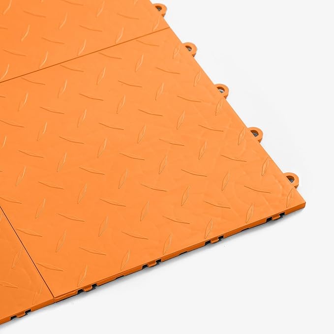 FlooringInc's Nitro 12"x12" Snap-Together Garage Floor Tiles, Non-Slip Interlocking Plastic Floor Mat, Diamond Harley Orange, 24 Tiles, 24 Sq/Ft