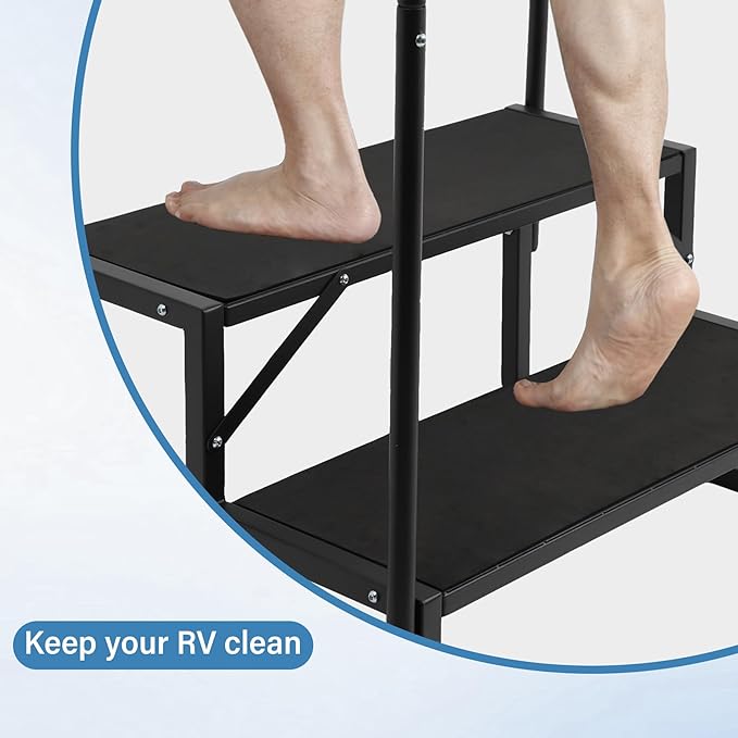 RV Steps w/Dual Handrails, 2 Step Spa Hot Tub Steps with Anti-Slip Pedals, 400lbs Load Capacity, Universal Portable Mobile Home Stairs Steps for 5th Wheel RV, Spa, Porch, Pool, Travel Trailers