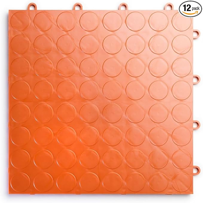 Big Floors RaceDeck CircleTrac, Interlocking Non-Slip Garage Flooring Tile, Durable, Modular, Heavy-Duty Copolymer, Easy Install (Orange, 12 Pack of 12 x 12" Tiles)