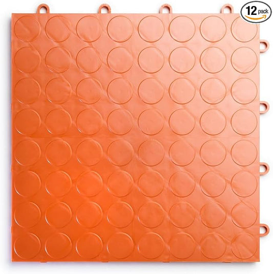 Big Floors RaceDeck CircleTrac, Interlocking Non-Slip Garage Flooring Tile, Durable, Modular, Heavy-Duty Copolymer, Easy Install (Orange, 12 Pack of 12 x 12" Tiles)