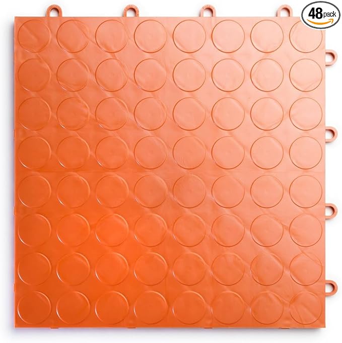 Big Floors RaceDeck CircleTrac, Interlocking Non-Slip Garage Flooring Tile, Durable, Modular, Heavy-Duty Copolymer, Easy Install (Orange, 48 Pack of 12 x 12" Tiles)