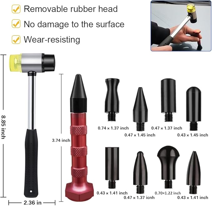 Auto Body Dent Puller Kit, Paintless Dent Repair Tool Adjustable Car Dent Remover Kit with Rubber Hammer and Metal Tap Down Pen for Auto Hail Damage Repair & Other Metal Surface 39PCS