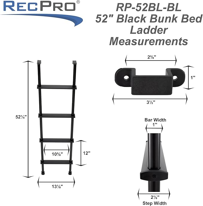 RecPro RV Bunk Ladder 52" | Black or Silver Color Options | Mounting Brackets Included | Aluminum | Made in USA (Black)