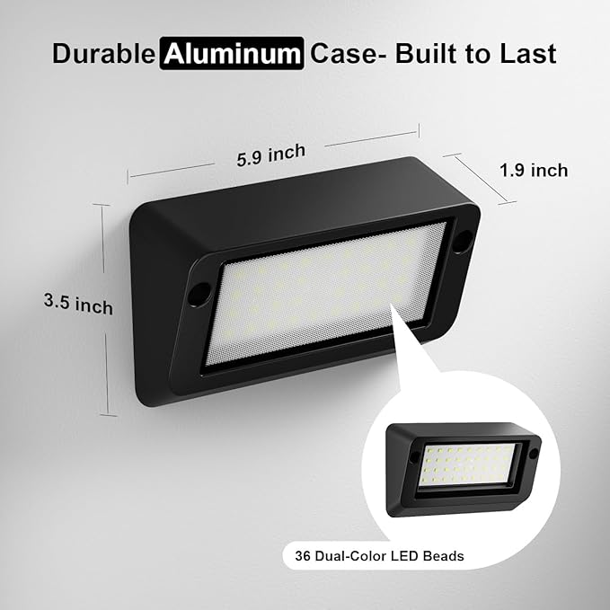 Safoner Heavy-Duty Aluminum RV Porch Light- Rustproof Exterior LED Lamp, IP67 Waterproof, Dual Color Amber & White, 1400LM, 12V-30V Compatible for Outdoor RVs & Trailers (Black Housing)- 1 Pack