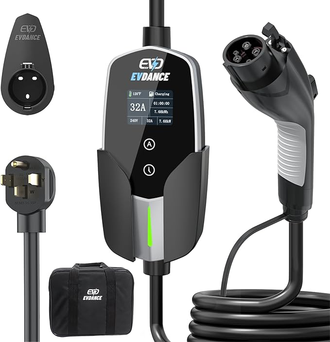 Level 2 EV Charger - Portable 32A EV Chargers NEMA 14-50 with 25ft Cable, Adjustable Current/Delay Charging for Electric Car Charger