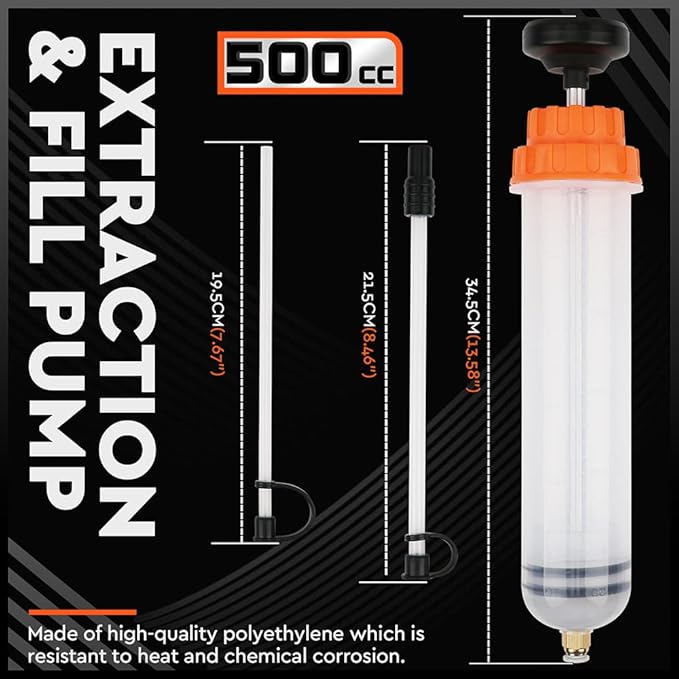 HORUSDY 500CC Fluid Extractor Automotive, Oil Extractor/Oil Syringe, Fluid Syringe Pump Manual Suction Vacuum Fuel Car Transfer