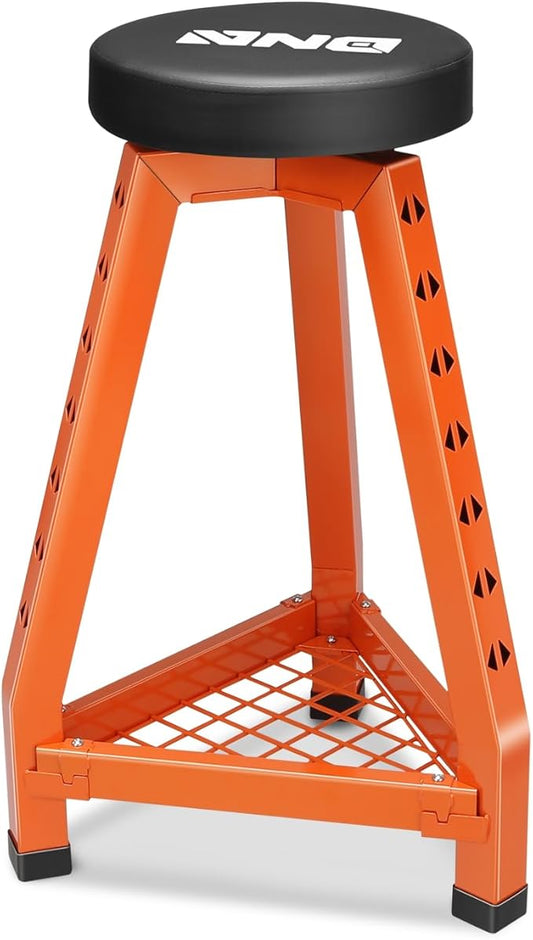 DNA Motoring Heavy-Duty Padded Seat, Mechanics Shop Garage Stool, 300lbs Capacity Metal Stool Chair for Workshop, W/Tool Storage Tray, 360° Swivel Padded Seat, TOOLS-00639-BK-RD
