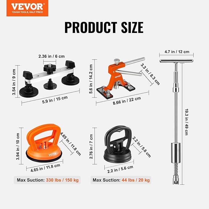VEVOR 117 PCS Dent Removal Kit, Paintless Dent Repair Kit with Golden Lifter, Bridge Puller, Slide Hammer T-bar Dent Puller, Suction Cup Dent Puller for Auto Body Dents, Hail Damage, Door Ding