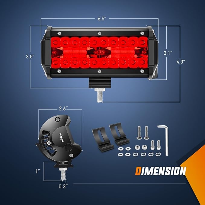 Nilight 6.5 Inch LED Light Pod Red Triple Row 2PCS 120W Flood Spot Combo Driving Fog Fishing Hunting Emergency Safety Signal Deck Trailer Lighting for UTV Pick-up Van Boat Tractor