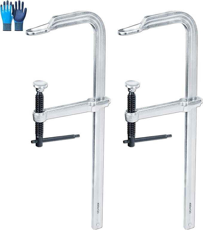 F-Clamp w/16 Inch Jaw Capacity for Welding, 2 Pcs Heavy-Duty Forged Steel Clamps, Deep Throat 4-3/4 Inch, 400 Kg Clamping Force, Professional Forging Jaws, Rail, Spindle and Handle
