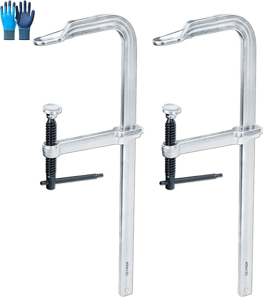 F-Clamp w/16 Inch Jaw Capacity for Welding, 2 Pcs Heavy-Duty Forged Steel Clamps, Deep Throat 4-3/4 Inch, 400 Kg Clamping Force, Professional Forging Jaws, Rail, Spindle and Handle