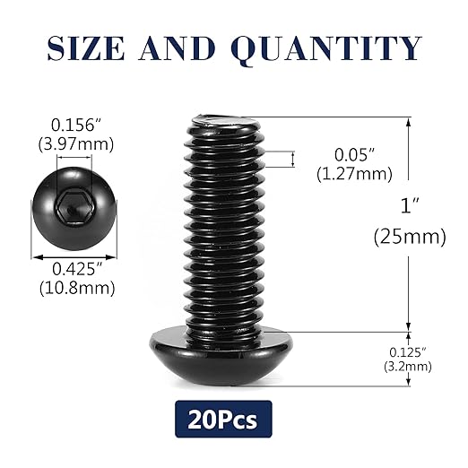 1/4-20 x 1 Button Head Socket Cap Bolts Screws, 20Pcs 304 Stainless Steel 18-8, Allen Hex Drive, Black Oxide by SG TZH(with Hex Spanner)