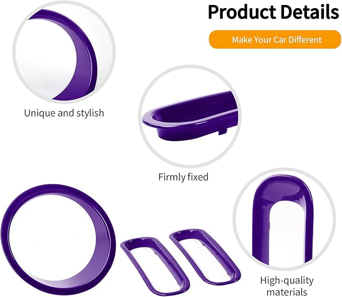 Hoolcar Front Grille Insert Cover & Headlight Bezel Cover Trim Fit for Jeep Wrangler JK JKU 2007-2017, Exterior Accessories, Purple