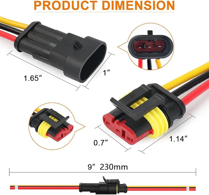NAOEVO 3 Pin Connector Waterproof, 16 AWG 3 Wire Connectors, Automotive Electrical Connectors Male and Female Way With Heat Shrink Tubing for Car Truck Boat Wire Connection, 6 Kits