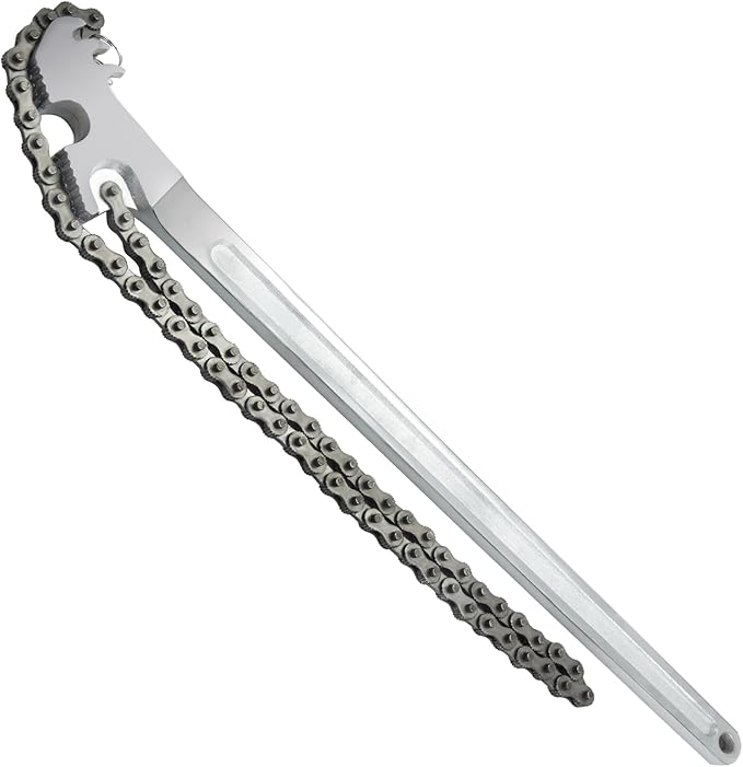 24 Inch Heavy Duty Carbon Steel Pipe Wrench, Fits Max 12 Inch Diameter, Adjustable Large Chain Oil Filter Wrench for Universal Use