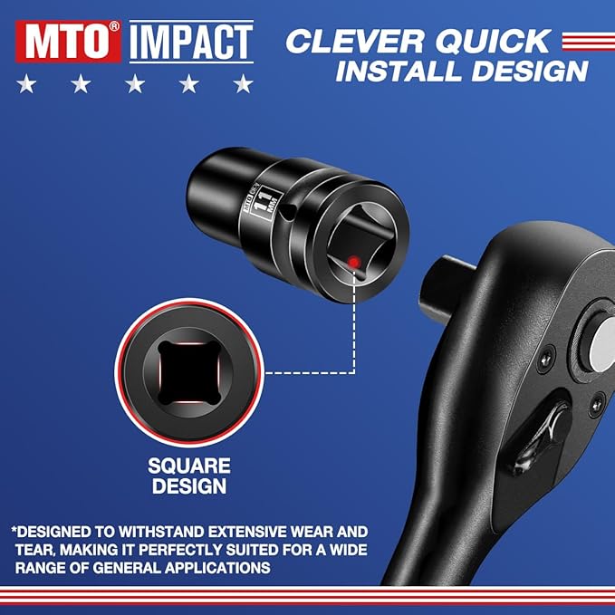 MTO 1/2" Drive 11mm Shallow Impact Socket, 6-Point Metric Socket for Automotive Maintaince, CR-V Steel Meets ANSI Standards