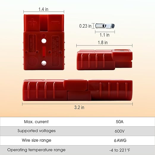 2 Pack 50AMP Battery Quick Connect Disconnect Kit - 6 Gauge Wire Harness Plug Set for Winch, RV, Truck, Car, ATV, Motor - Heavy Duty Power Connector with Cables (Red)