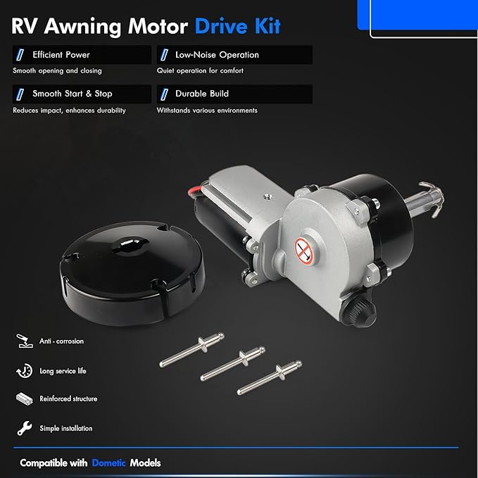 3317084.000U RV Awning Motor Drive Repair Kit Assembly Fit for Dometic 9200 Series Power Awnings, Replace# 3316605.001, 3316605.017, Black