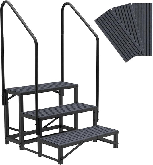 RV Steps with Handrail, 3 Steps RV Stair, Mobile Home Stairs for Camper, Trailer, hot tub, Steps with Non-Slip mat, 660lbs Capacity