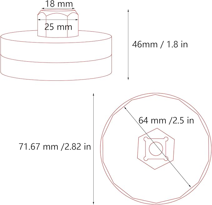 64mm 14 Flutes Oil Filter Socket for Lexus, Scion, Toyota Oil Filter Wrench Oil Filters Cap Removal Tool Chrome Vanadium Steel Oil-Filter Wrenches, Silver