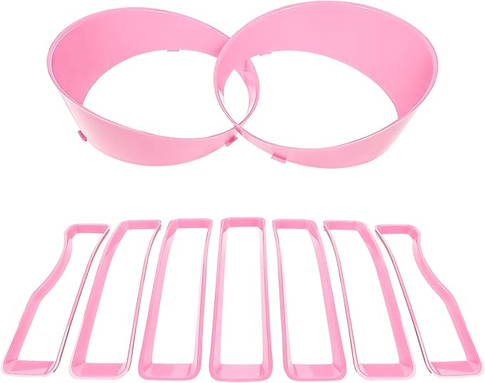 Front Grille Mesh Inserts & Headlight Cover for Jeep Wrangler JL JLU Sport & Sport S Only 2018-2023 Exterior Accessories Clip-in Grille Guard Cover Headlight Bezels Trim Ring (Pink 9PCS)