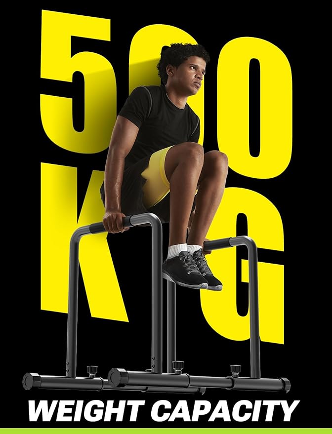 YOLEO Adjustable Dip Bar- 1100lbs Dip Station Portable Functional Fitness Bar with Safety Connector, Heavy Duty Dip Stand Body Press Bar Parallette Exercise Bar Workout Equalizer for Calisthenics