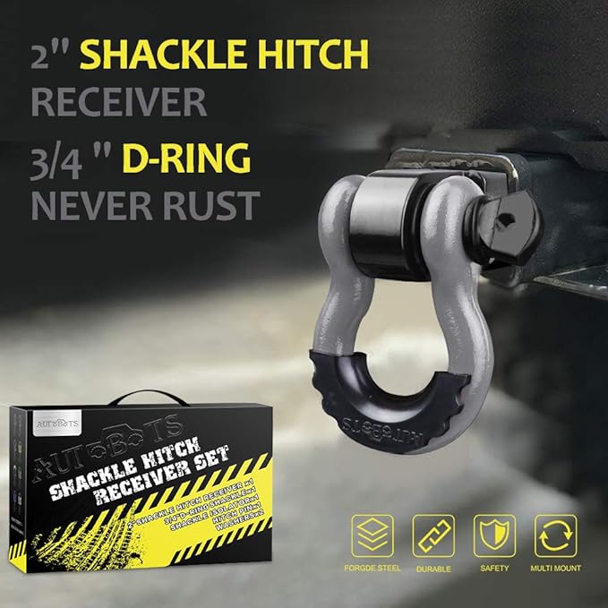 AUTOBOTS Tow Hitch Receiver 2", 45,000 Lbs Break Strength Shackle Hitch Receiver with 5/8" Screw Pin, 3/4 Shackle, Towing Accessories for Vehicle Trailer Recovery Off-Road 2R-Gray-Black-1