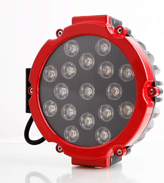 Black Horse Rugged Heavy Duty Grille Brush Bumper Guard Modular Black Come with Pair of 7.0" Dia.LED Lights with Red Trim Rings Compatible with 2005-2015 Toyota Tacoma-RU-TOTA05-B-PLR