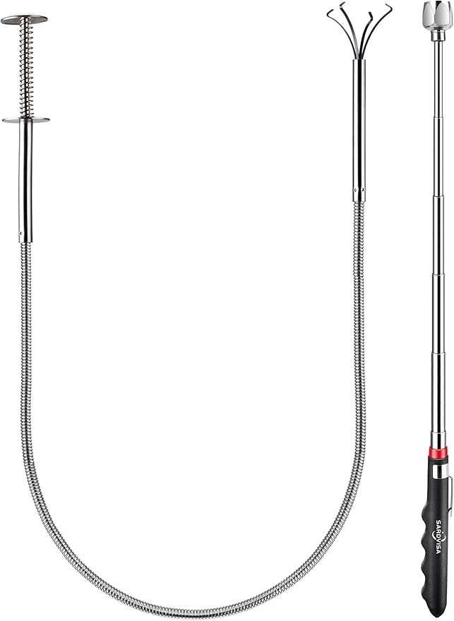 2 Pack Pickup Tool Set, 25 LB Telescoping Magnet Grabber Tool with Pocket Clip and 24 IN Flexible Claw Grabber Reacher Tool, Combo Grabbing Set with Anti-Rust Zinc Coating for Multipurpose Picking up