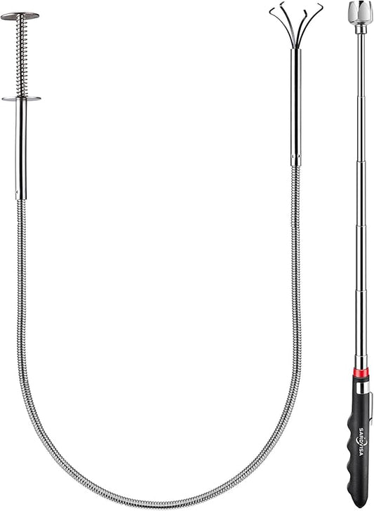 2 Pack Pickup Tool Set, 25 LB Telescoping Magnet Grabber Tool with Pocket Clip and 24 IN Flexible Claw Grabber Reacher Tool, Combo Grabbing Set with Anti-Rust Zinc Coating for Multipurpose Picking up