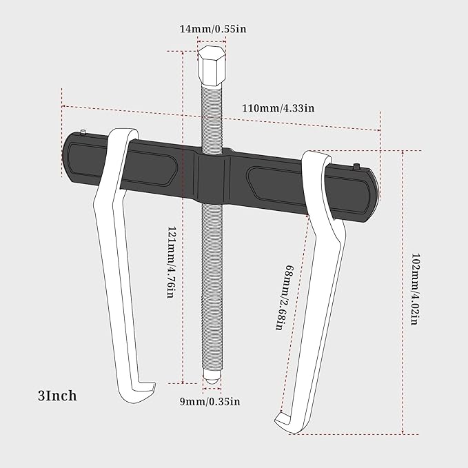 BILITOOLS 3" 2-Jaw Gear Puller, Internal External for Removal of Pulleys Flywheels Bearings & Gears Wiper Arms