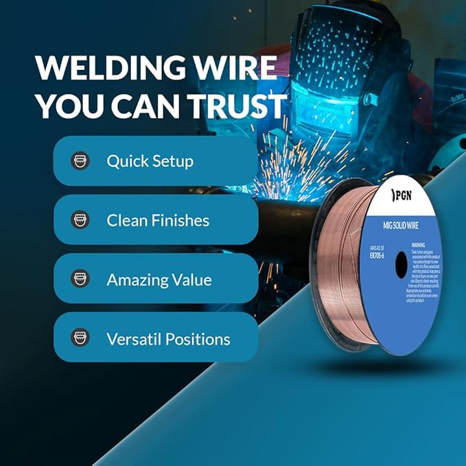 PGN Solid MIG Welding Wire - ER70S-6 .023 Inch - 2 Pound Spool - Mild Steel MIG Wire with Low Splatter and High Levels of Deoxidizers - For All Position Gas Welding