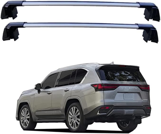 ROKIOTOEX Roof Rack Crossbars - Fit 2022– 2026 Lexus LX Flush Side Rail - Panoramic Sunroof - 220LBs Load Bar- Metal Locking Cap - Easy Install & Adjusting - Wind Noise Reduction Strip - Silver Coyote